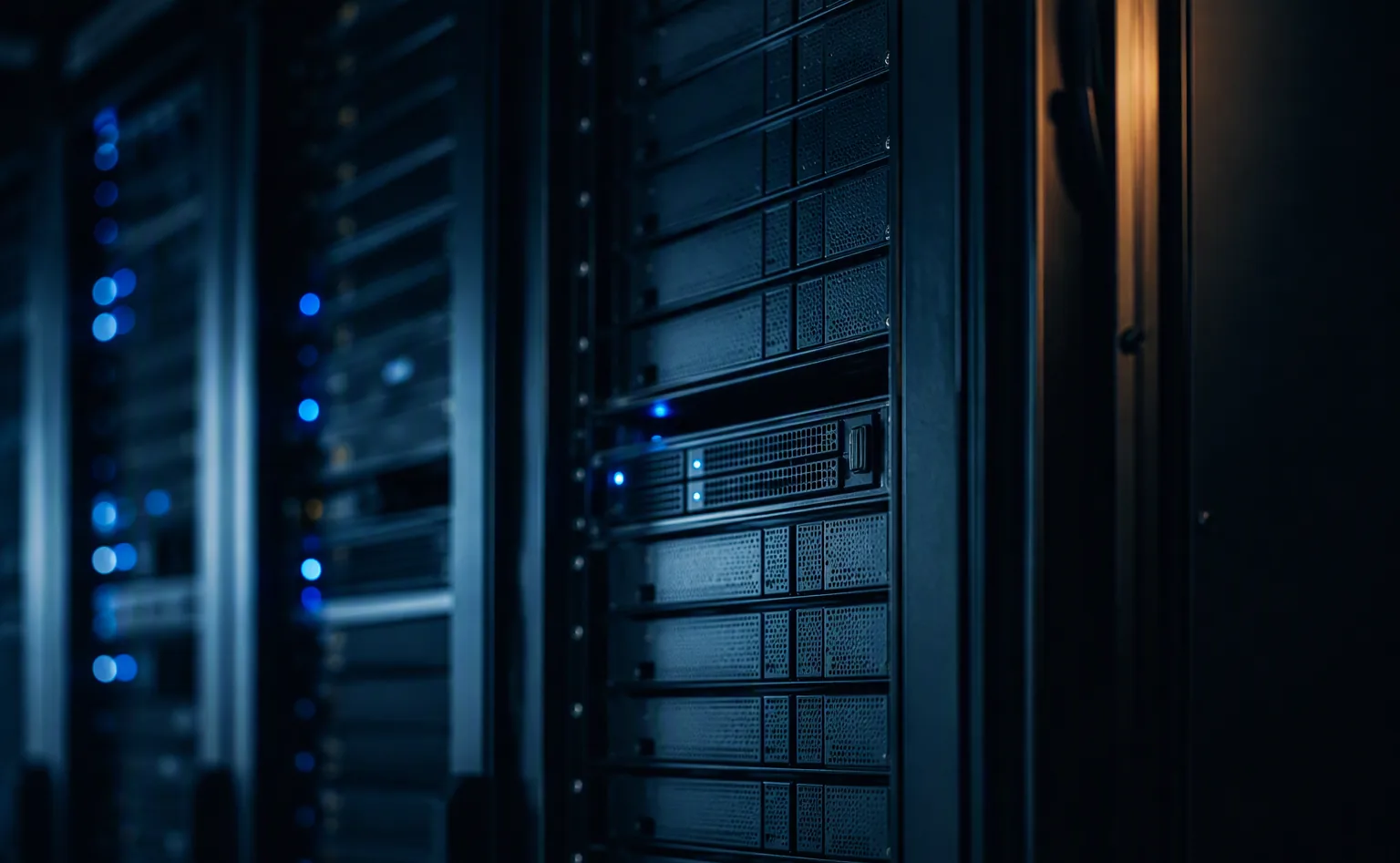Lege serverrack-posities in een datacenter — schaarste aan hardware