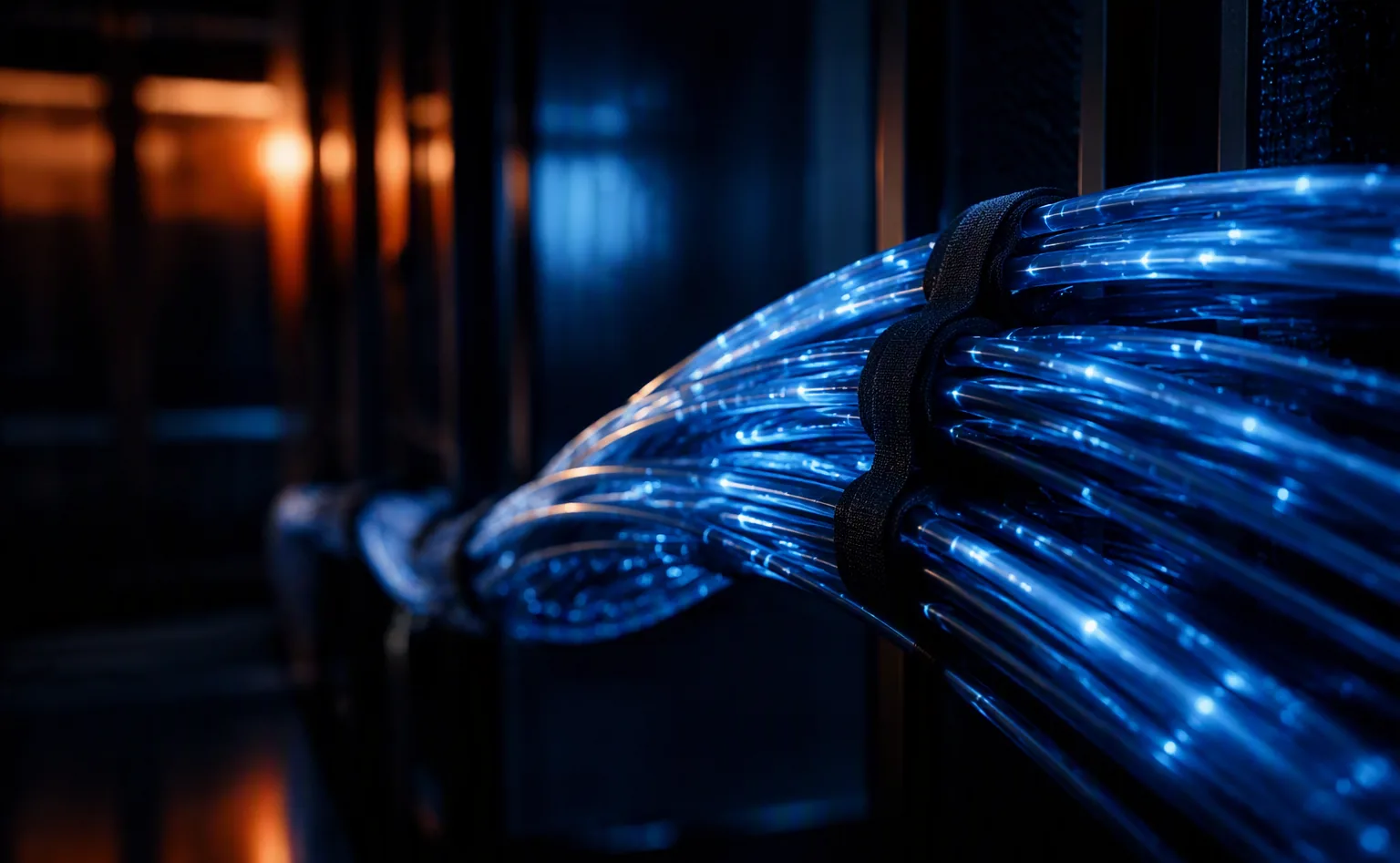 Glasvezelbundel met datapulsen — geheugenbandbreedte bepaalt tokensnelheid