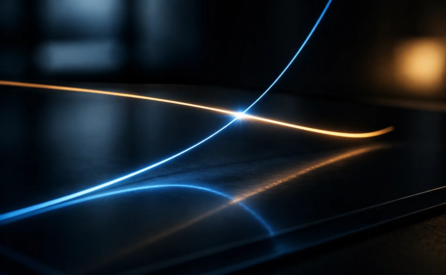 Lichtlijnen die een beslismoment in kosten en capaciteit verbeelden